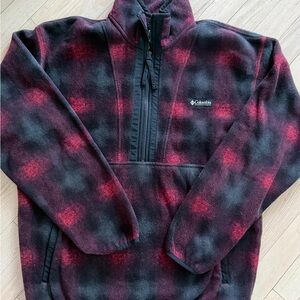 Columbia Men's Plaid Zip-Up Quarter Zip Fleece - Red and Black